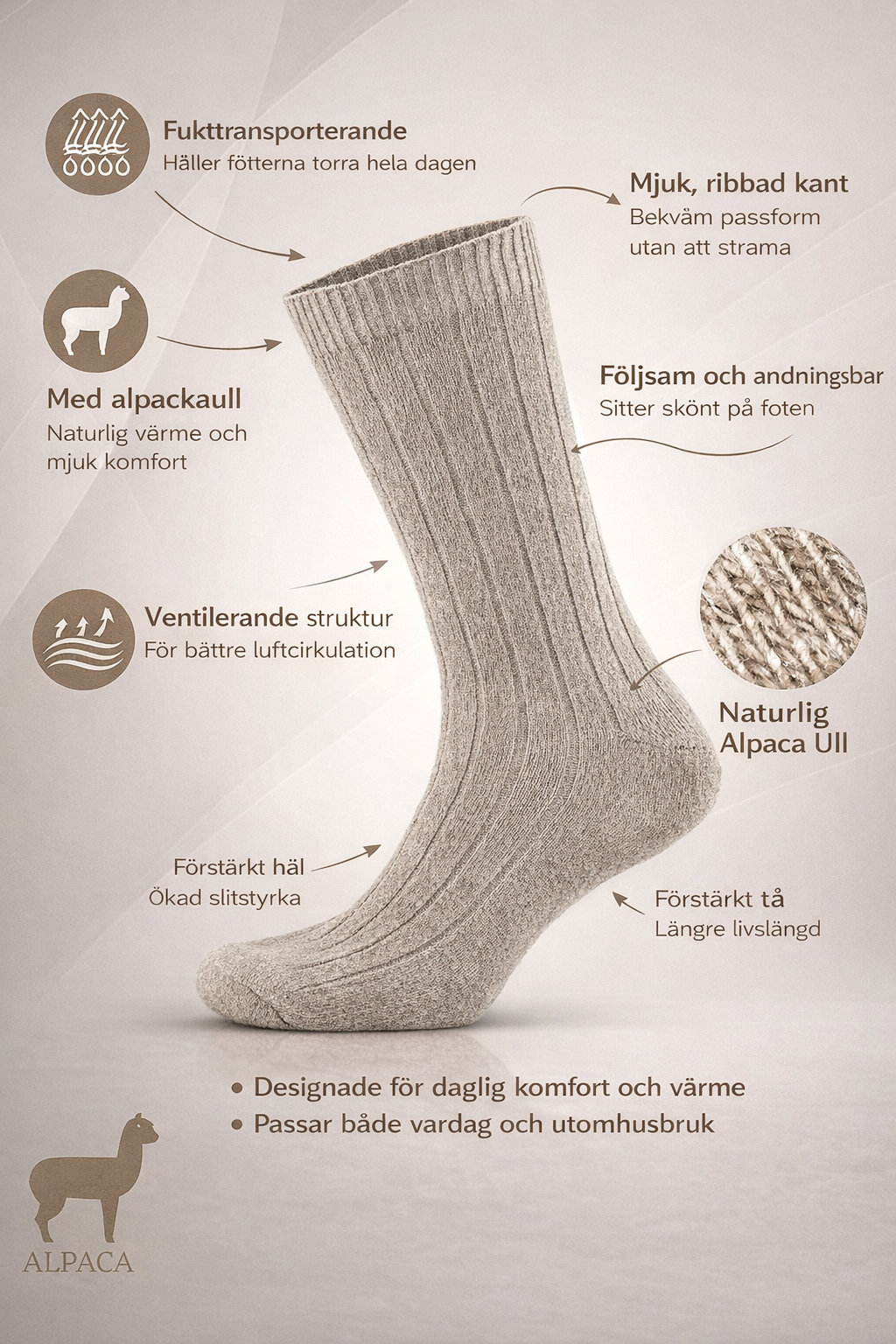 Alpackaullstrumpor – naturlig värme för kalla fötter
